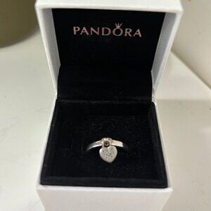 Pandora Size 6 Silver Dangly Heart Ring